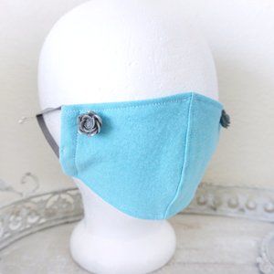 Aqua Blue Flower Buttons Face Mask